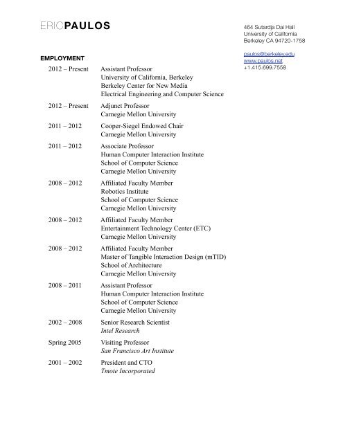 Eric Paulos CV