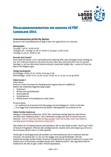 Holdlederinformation om badning pÃ¥ FDF Landslejr ... - Leder - FDF