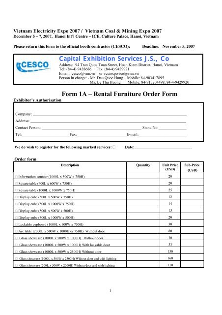 Rental Furniture Order Form