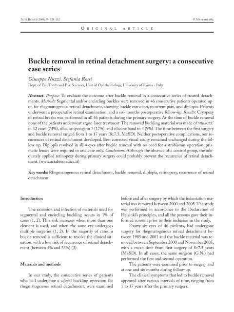 Buckle removal in retinal detachment surgery - Acta Bio Medica ...