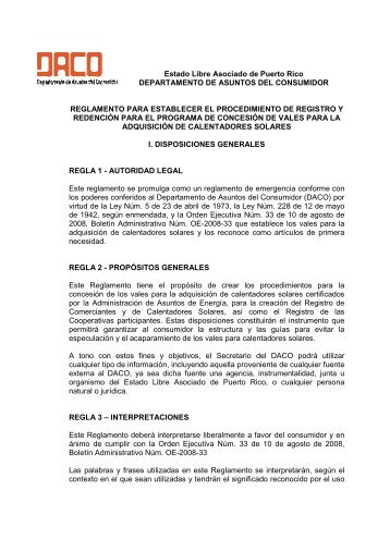 Reglamento DACO calentadores solares - Corregido - 15 de agosto ...