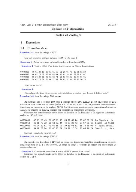 Codes Et Codages 1 Exercices Fil