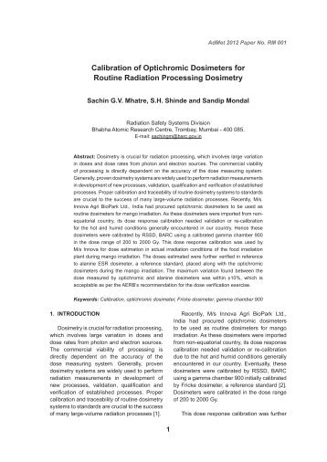 Calibration of Optichromic Dosimeters for Routine Radiation ...