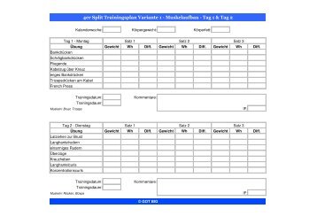 4er Split Trainingsplan Variante 1 - Muskelaufbau - Tag 1