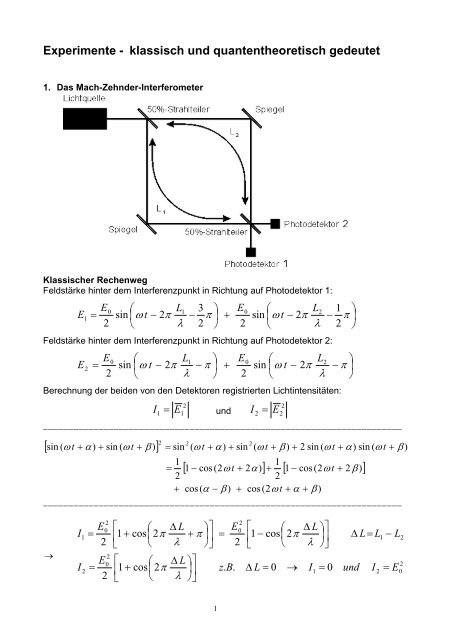 Experimente, klassisch und Quantentheoretisch gedeutet