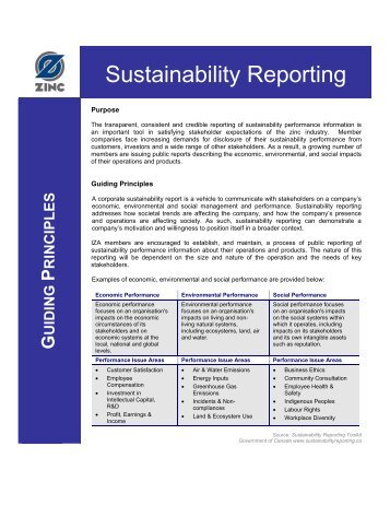 Sustainability Reporting - International Zinc Association