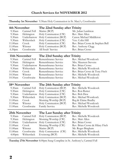 November 2012 - The Parish of Crosthwaite and Lyth