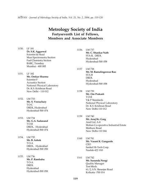 Fortyseventh List of Members - Metrology Society of India