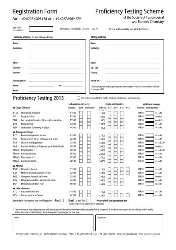 Registration Form Proficiency Testing Scheme - Arvecon.com
