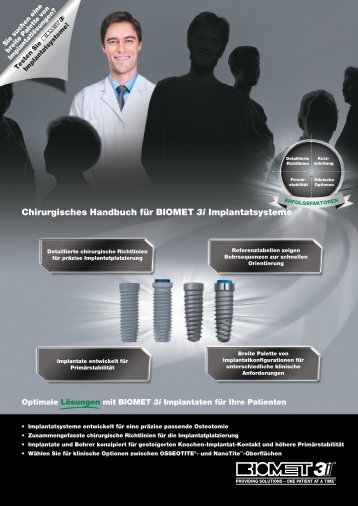 Chirurgisches Handbuch fÃ¼r BIOMET 3i Implantatsysteme