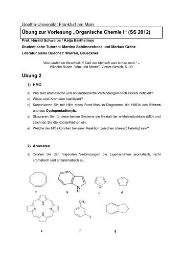 Ãbung zur Vorlesung âOrganische Chemie Iâ (SS 2012) Ãbung 2