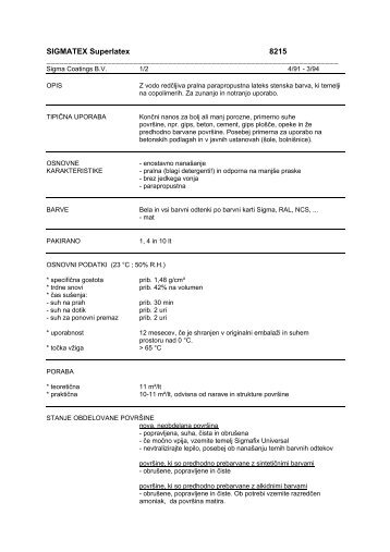 SIGMATEX Superlatex 8215 - Barve in lazure Sigma Coatings