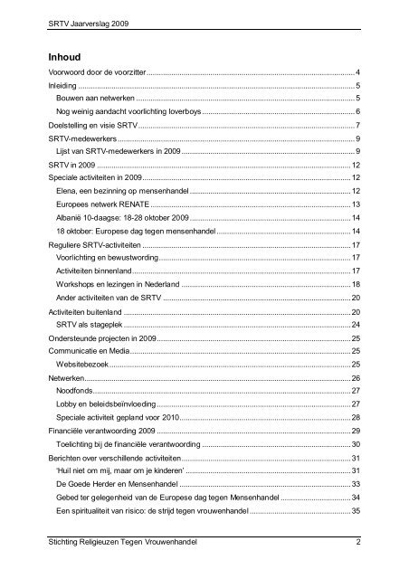 SRTV Jaarverslag 2009 Stichting Religieuzen Tegen ...