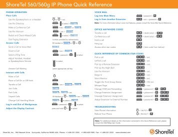 ShoreTel 560 / 560g Quick Reference Guide