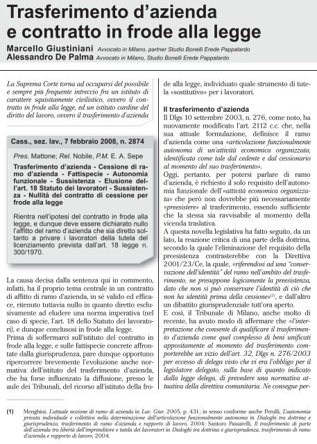 Trasferimento d'azienda e contratto in frode alla legge - UIL Basilicata