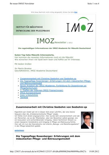 IMOZNewsletter 1-2012 Zusammenarbeit mit Christine Seebohm ...