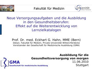 Prof. Dr. Eckhart Hahn: Neue Versorgungsaufgaben und die ...