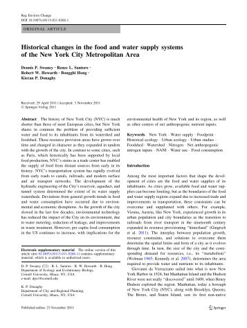 Historical changes in the food and water supply systems of the New ...