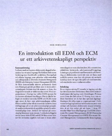 En introduktion till EDM och ECM ur ett arkivvetenskapligt ... - Visa filer