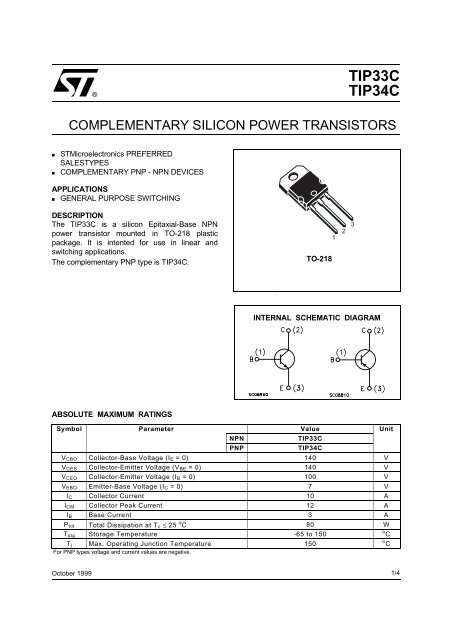 COMPLEMENTARY SILICON POWER TRANSISTORS