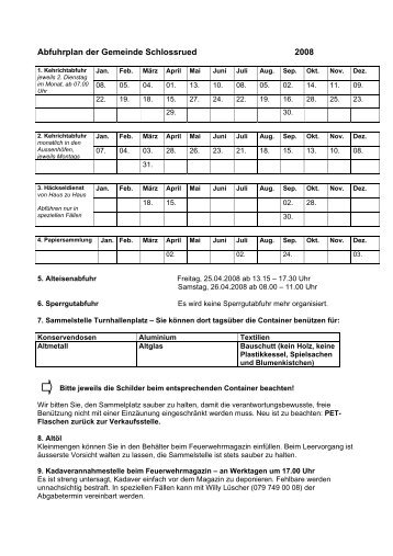 Abfuhrplan der Gemeinde Schlossrued 2008