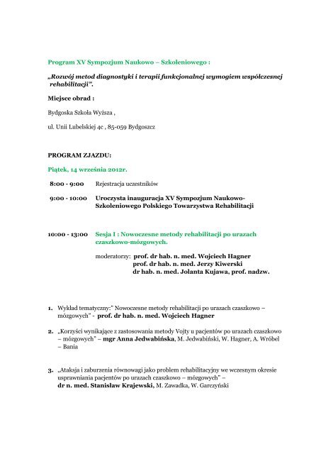 Program XV Sympozjum Naukowo â Szkoleniowego : âRozwÃ³j ...