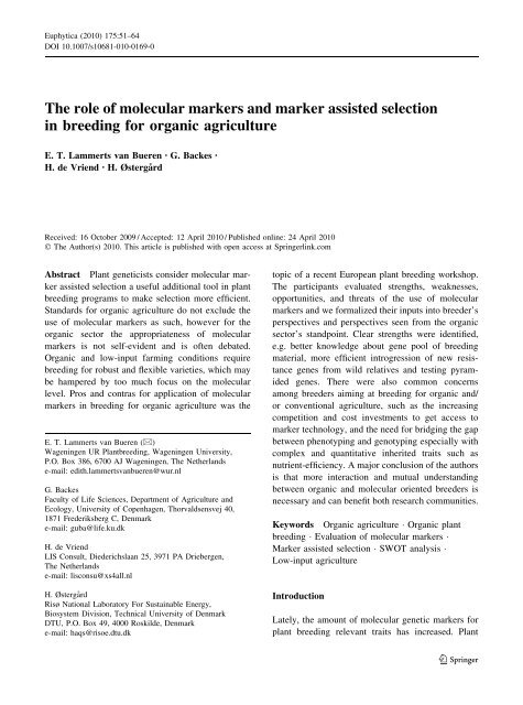 The role of molecular markers and marker assisted selection in ...