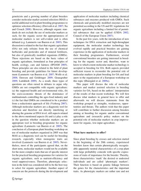 The role of molecular markers and marker assisted selection in ...