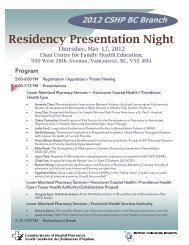 Residency Presentation Night - CSHP-BC Branch