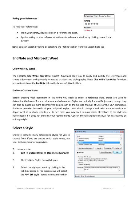 EndNote X6 (Word 2010) - The University of Auckland Library