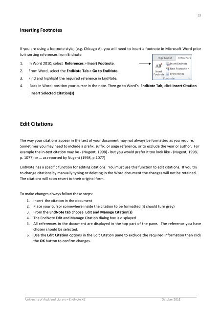 EndNote X6 (Word 2010) - The University of Auckland Library