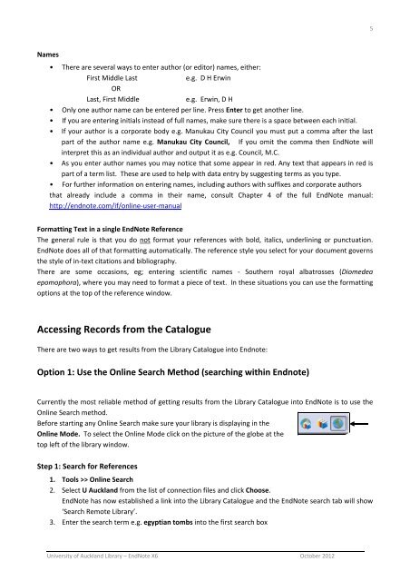 EndNote X6 (Word 2010) - The University of Auckland Library