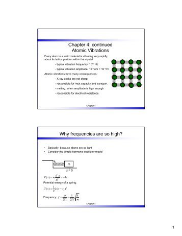 Chapter 4: continued Atomic Vibrations Why frequencies are so high?