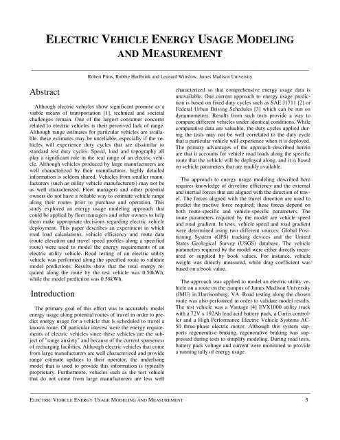 Electric Vehicle Energy Usage Modeling and Measurement ... - IJME