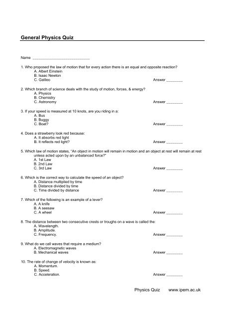 General Physics Quiz