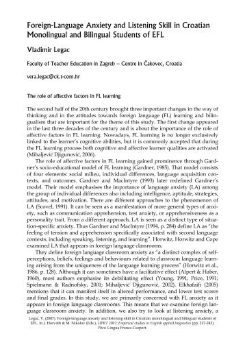 Foreign-Language Anxiety and Listening Skill in Croatian ...