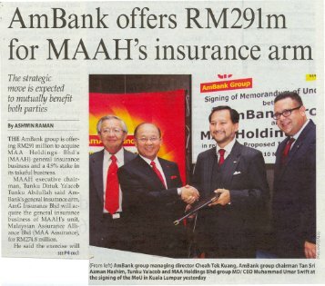 AmBank offers RM291m .for MAAR's insurance arm - AmAssurance