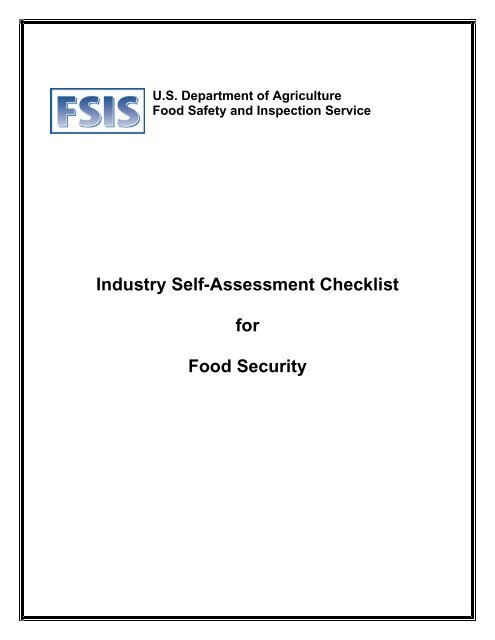 Industry Self-Assessment Checklist for Food Security