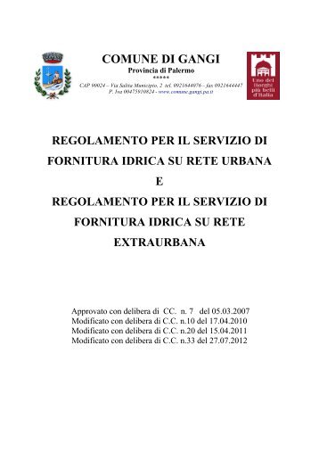 Regolamento per il servizio di fornitura idrica su ... - Comune di Gangi