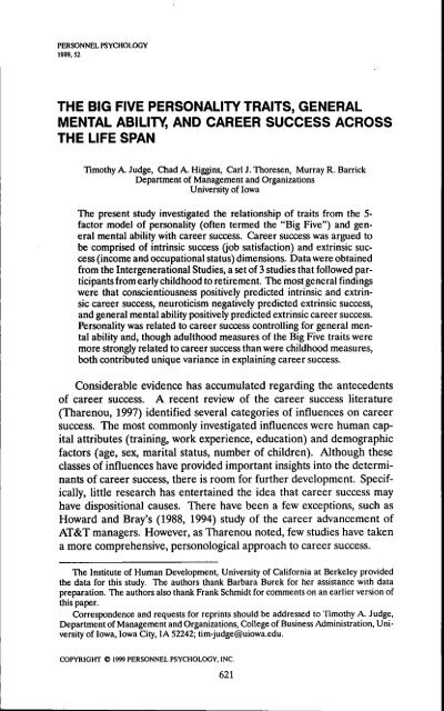 the big five personality traits general mental ability Timothy
