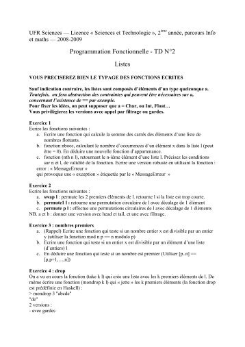 Programmation Fonctionnelle - TD NÂ°2 Listes