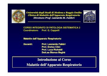 Introduzione al corso - Clinica malattie apparato respiratorio