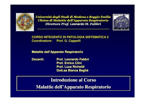 Introduzione al corso - Clinica malattie apparato respiratorio