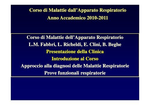 Introduzione al corso - Clinica malattie apparato respiratorio