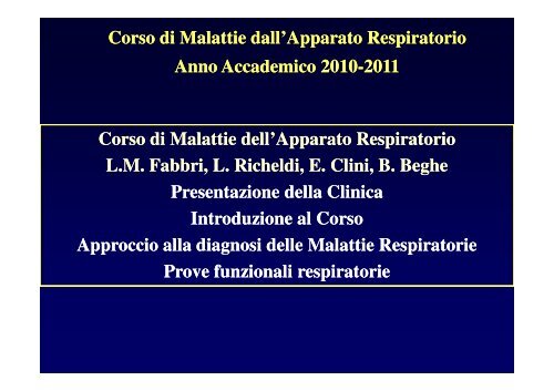 Introduzione al corso - Clinica malattie apparato respiratorio