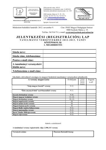 1. meghÃ­rdetÃ©s - JÃ¡sz-Nagykun-Szolnok Megyei PedagÃ³giai IntÃ©zet ...