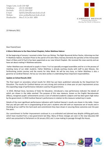 Letter to Parents 15 February 2011 - Cardinal Heenan Catholic High ...