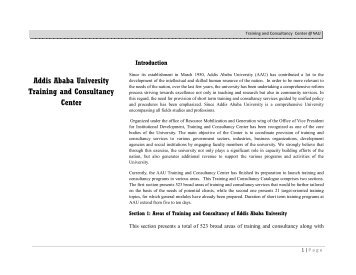 Areas of Training and Consultancy of Addis Ababa University