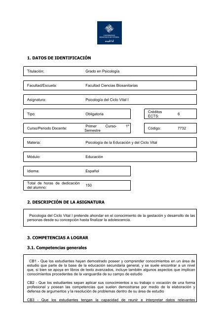 PsicologÃ­a del Ciclo Vital I - La UFV