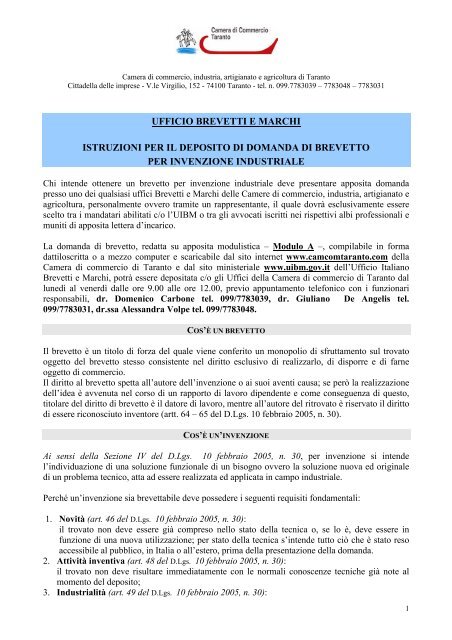 nuova guida per il deposito di domande di invenzione industriale